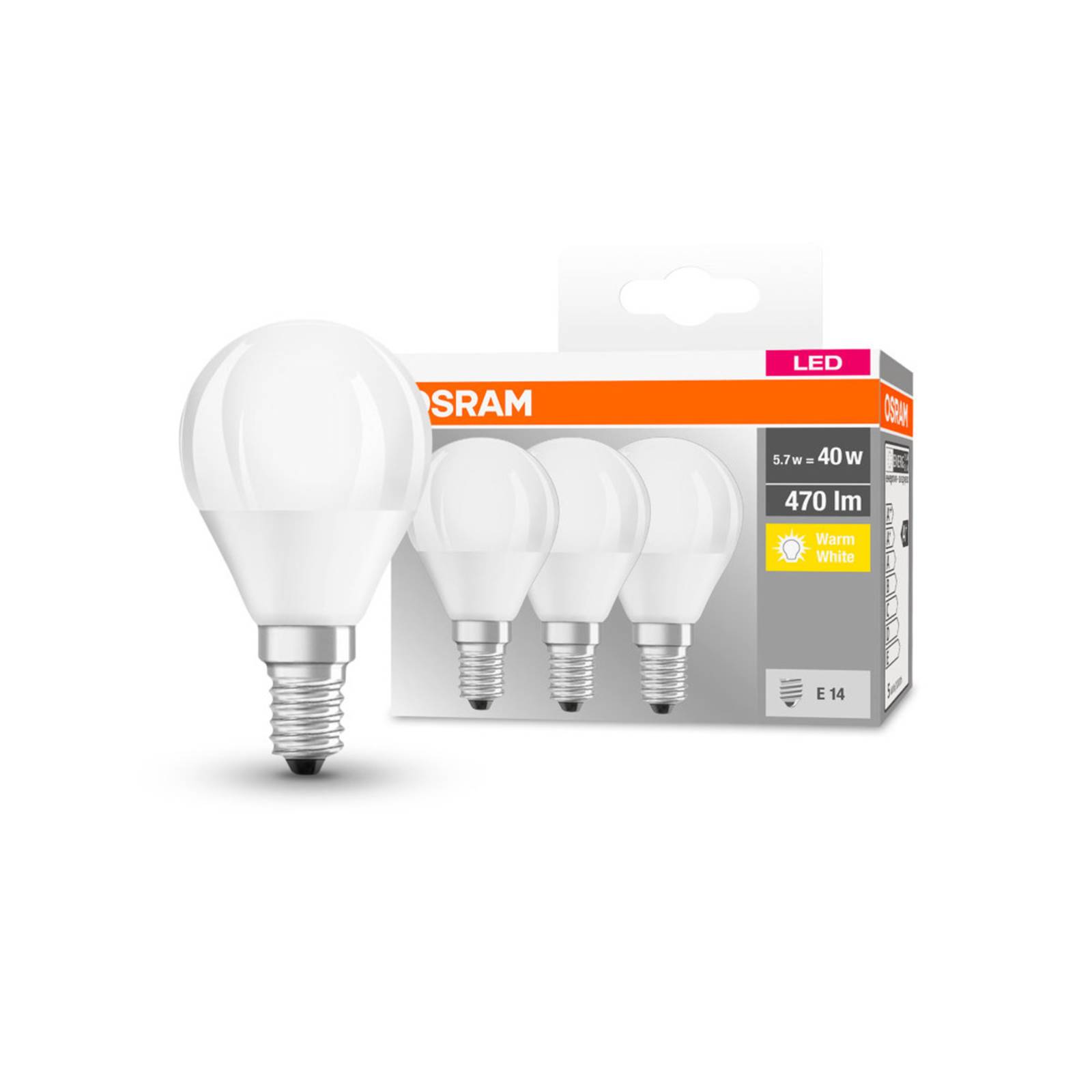 OSRAM LED-Tropfen E14 P40 4,9W 2.700K 470lm 3er von Osram