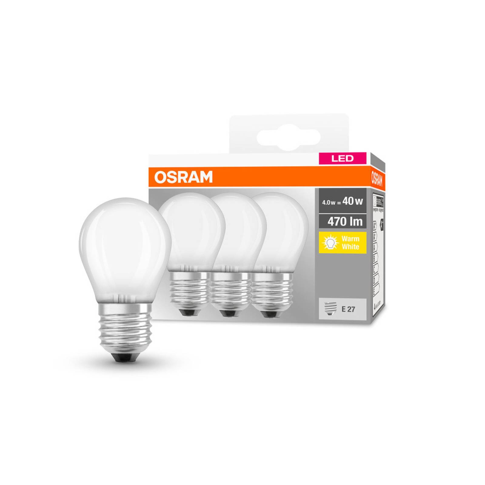 OSRAM LED-Tropfen E27 P40 4W 2.700K 470lm matt 3er von Osram