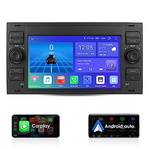 Android 12 Autoradio für Ford C-Max Connect Fiesta Fusion Kuga Mondeo Galaxy Kuga Mondeo S-Max Transit Focus, 4+32GB GPS-Navigation Unterstützen Sie CarPlay Android Auto Wetteranzeige DSP (schwarz) von Ossuret