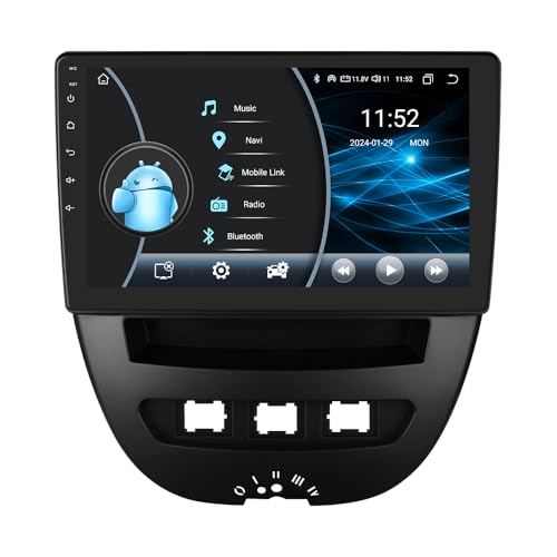 Ossuret Android 13 Autoradio für Peugeot 107 Toyota Aygo Citroen C1 (2005-2014), 8-Core 4G+64G GPS Navi 10.1-Zoll-QLED-Touchscreen mit CarPlay Android Auto Bluetooth WiFi 4G LTE DSP RDS von Ossuret