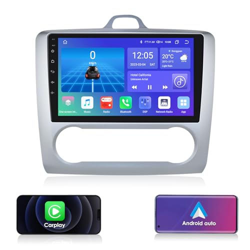 Ossuret Autoradio Carplay GPS-Navigation kompatibel mit Ford Focus Exi at 2004-2011,Android 12 9 Zoll QLED Touchscreen mit 4+32GB Wetter 4G LTE WiFi Bluetooth DSP von Ossuret