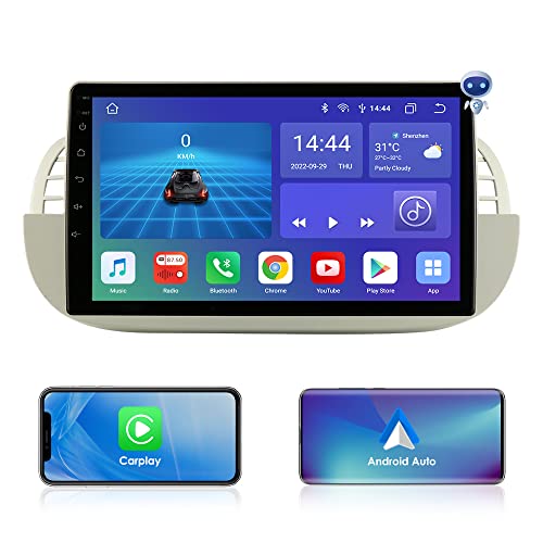 Ossuret Autoradio Kompatibel mit FIAT 500 2007-2014, Android 12 GPS-Navigation mit Carplay/Android Auto 8-Core-UPC 6+64GB Dab Autoradio Adapter WiFi 4G Mirror Link (Weiß) von Ossuret