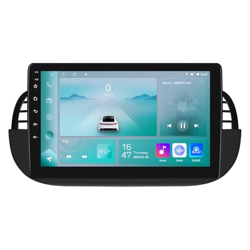 Ossuret Autoradio Kompatibel mit FIAT 500 2007-2014, Android 14 GPS-Navigation mit Carplay/Android Auto Lenkradsteuerung 2+32GB WiFi Bluetooth RDS SWC Mirror Link (Schwarz) von Ossuret