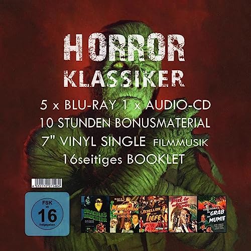 Horror-Klassiker Box - 5 Blu-rays + 1 Audio-CD + Vinyl 7" - Limited Edition 300 Stück - DAS GRAB DER MUMIE / DRACULAS TOCHTER / INSEL DER VERLORENEN ... DER TIEFE / MONSTERMANN VERBREITET SCHRECKEN Horror-Klassiker Box - 5 Blu-rays + 1 Audio-CD + Vinyl 7" - Limited Edition 300 Stück - DAS GRAB DER MUMIE / DRACULAS TOCHTER / INSEL DER VERLORENEN ... DER TIEFE / MONSTERMANN VERBREITET SCHRECKEN von Ostalgica