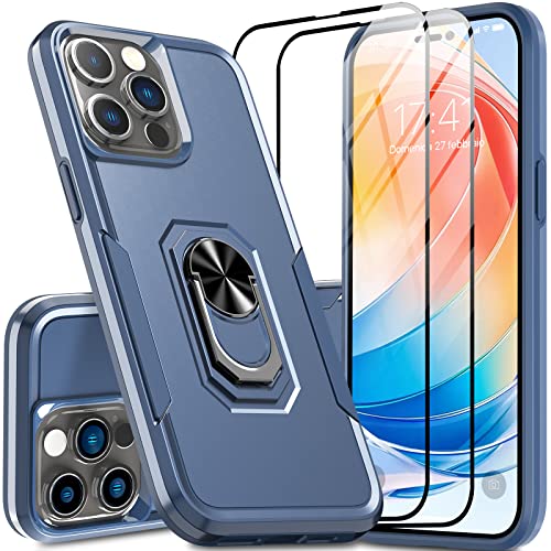 Oterkin für iPhone 14 Pro Max Hülle,Standard Militärschutz iPhone 14 Pro Max Handyhülle mit [ 2Stücke 9H Schutzfolie ]+ [360°drehbarem Ring] Stoßfeste Schutzhülle Case für iPhone 14 Pro Max(Blau) von Oterkin