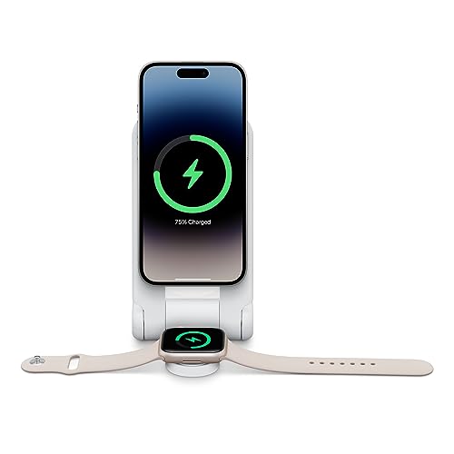 OtterBox 2-in-1 Folding PowerBank, Schnelles Laden, 10,000 mAh externer Akku mit MagSAfe und USB-C Ausgangsleistung, Status LED, Schlankes, Robustes Design für iPhone und Apple Watch, Weiß von OtterBox