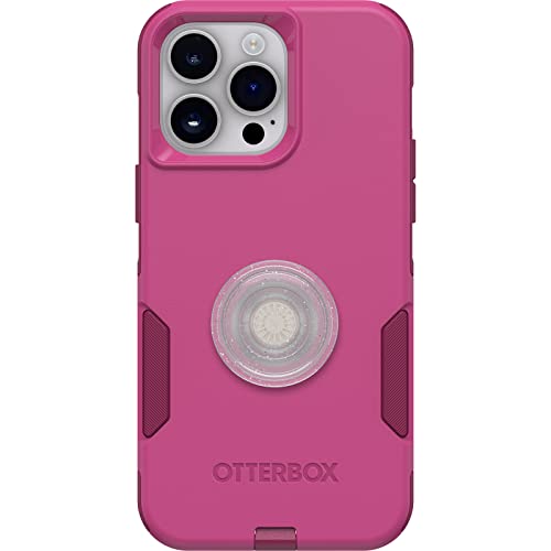 OtterBox Bundle Commuter Series Schutzhülle für iPhone 14 Pro Max – (Into The Fuchsia) + PopSockets PopGrip – (transparent/glitzernd/silberfarben) von OtterBox
