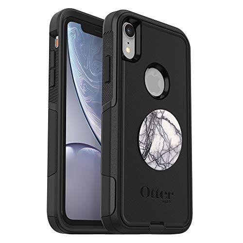 OtterBox Bundle: Commuter Series Schutzhülle für iPhone XR, Schwarz + PopSockets PopGrip, Taubenweißer Marmor von OtterBox