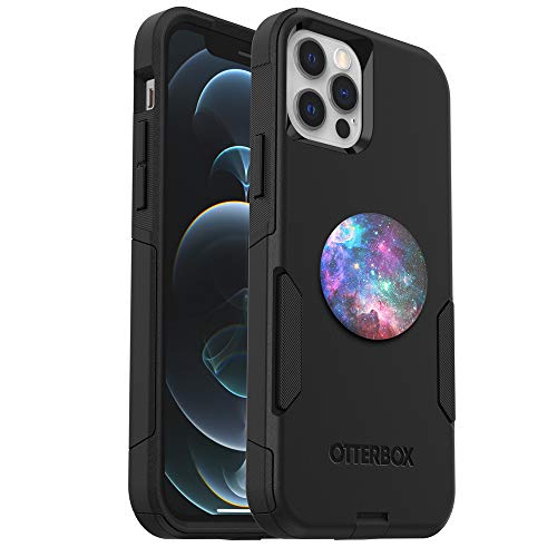 OtterBox Commuter Serie Schutzhülle für iPhone 12 & iPhone 12 Pro (Schwarz) + PopSockets PopGrip, Blau Nebel von OtterBox