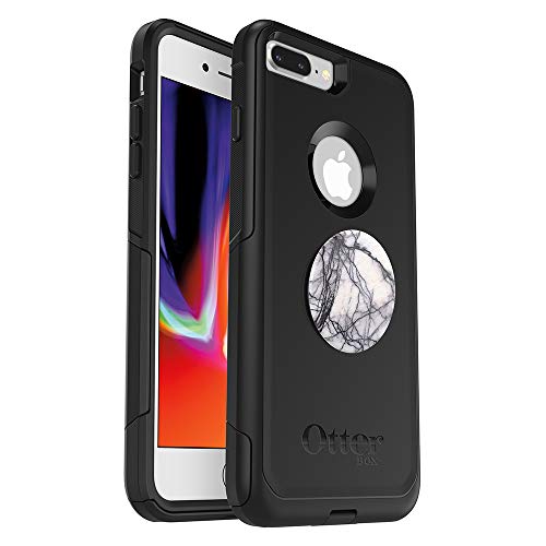 OtterBox Commuter Series Schutzhülle für iPhone 8 Plus & iPhone 7 Plus (nur) – (schwarz) + PopSockets PopGrip – (Dove White Marmor) von OtterBox