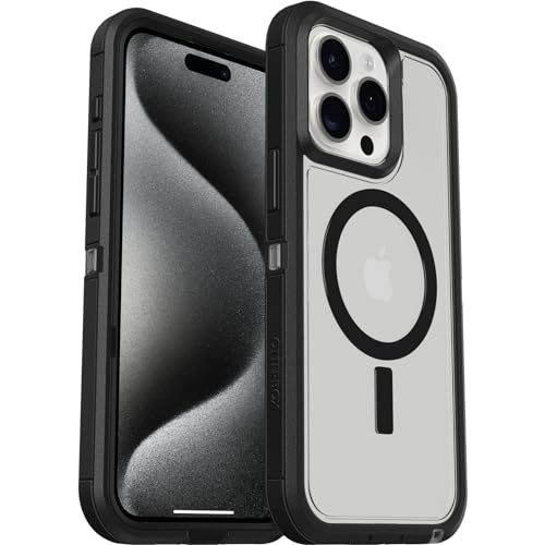 OtterBox Defender XT Hülle für iPhone 15 Pro Max mit MagSafe, stoßfest, ultra-robust, schützende Hülle, 5x getestet nach Militärstandard, Transparent/Schwarz von OtterBox