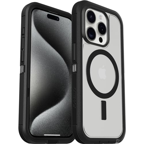 OtterBox Defender XT Hülle für iPhone 15 Pro mit MagSafe, stoßfest, Ultra-robust, schützende Hülle, 5X getestet nach Militärstandard, Transparent/Schwarz von OtterBox