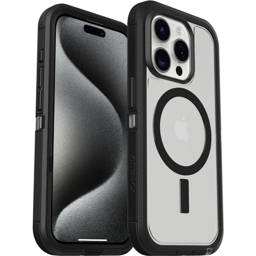 OtterBox Defender XT Hülle für iPhone 15 Pro mit MagSafe, stoßfest, ultra-robust, schützende Hülle, 5x getestet nach Militärstandard, Transparent/Schwarz von OtterBox