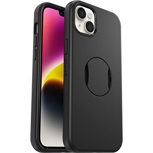 OtterBox OtterGrip Symmetry Hülle für iPhone 14 Plus für MagSafe, Sturzsichere, schützende Hülle mit eingebautem Griff, 3X getestet nach Militärstandard, Antimikrobieller Schutz, Schwarz von OtterBox