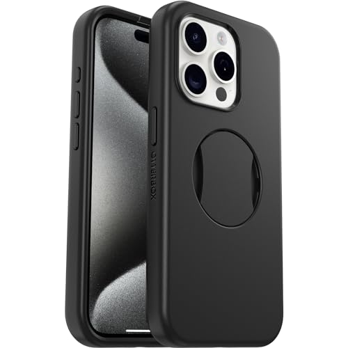 OtterBox OtterGrip Symmetry Hülle für iPhone 15 Pro für MagSafe, Sturzsichere, schützende Hülle mit eingebautem Griff, 3x getestet nach Militärstandard, Schwarz von OtterBox