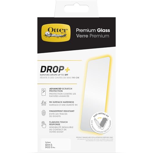 OtterBox Premium Glass Displayschutz für iPhone 16e, 14, 13, 13 Pro, gehärtetes Glas, Kratzschutz, übersteht Stürze bis zu 0,9m, antimikrobieller Schutz von OtterBox