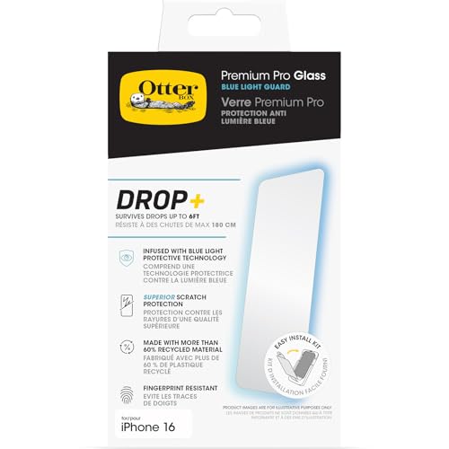 OtterBox Premium Pro Glass Displayschutz Blue Light Guard für iPhone 16, gehärtetes Glas, überragender Kratzschutz, übersteht Stürze bis zu 1.8m OtterBox Premium Pro Glass Displayschutz Blue Light Guard für iPhone 16, gehärtetes Glas, überragender Kratzschutz, übersteht Stürze bis zu 1.8m von OtterBox