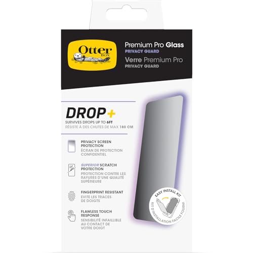 OtterBox Premium Pro Privacy Glass Displayschutz für iPhone 15 Plus, gehärtetes Glas, überragender Kratzschutz, übersteht Stürze bis zu 1.8m, antimikrobieller Schutz von OtterBox