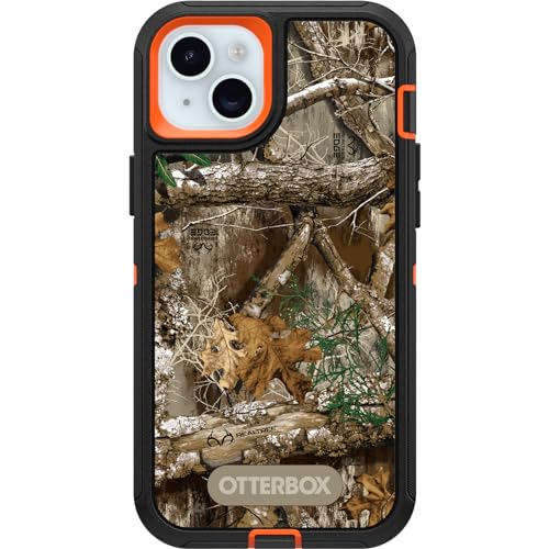 OtterBox Schutzhülle für iPhone 15 Plus und iPhone 14 Plus Defender Serie – Realtree Edge (Blaze Orange/Schwarz/RT Edge), robust und langlebig, mit Port-Schutz, inklusive Holster-Clip-Ständer von OtterBox