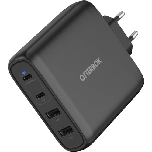 OtterBox Standard EU 100W USB-C PD GaN 4 Port Ladegerät, x2 USB-C PD Ports + x2 USB-A Ports, Schnelllade Gerät für Smartphone und Tablets, Sturzgeschützt und Robust, Schwarz von OtterBox