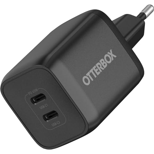 OtterBox Standard EU 65W USB-C PD GaN 2 Port Ladegerät, 45W USB-C PD + 20W USB-C PD, Schnelllade Gerät für Smartphone und Tablets, Sturzgeschützt und Robust, Schwarz von OtterBox