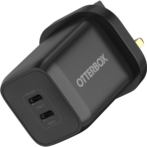 OtterBox Standard UK 65W USB-C PD GaN 2 Port Ladegerät, 45W USB-C PD + 20W USB-C PD, Schnelllade Gerät für Smartphone und Tablets, Sturzgeschützt und Robust, Schwarz von OtterBox