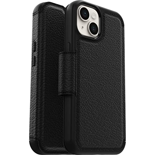 OtterBox Strada Hülle für iPhone 14, stoßfest, sturzsicher,Premium Lederfolio mit zwei Kartenhaltern, 3x getestet nach Militärstandard, Schwarz von OtterBox