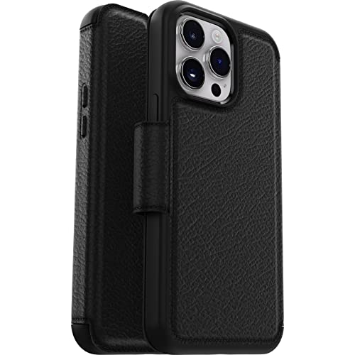 OtterBox Strada Hülle für iPhone 14 Pro Max, stoßfest, sturzsicher,Premium Lederfolio mit zwei Kartenhaltern, 3x getestet nach Militärstandard, Schwarz von OtterBox