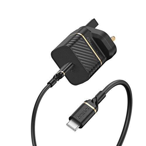 OtterBox USB-C PD UK Ladegerät 20W und verstärktes USB-C auf USB-C Kabel, Schnelllade Bundle für Smartphone und Tablet, Sturzgeschützt und Robust, Schwarz von OtterBox