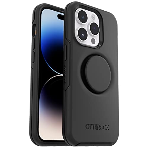 OtterBox iPhone 14 Pro Max (nur) Otter + Pop Symmetry Series Hülle – Schwarz, integrierte PopSockets PopGrip, schlank, taschenfreundlich, erhöhte Kanten schützen Kamera und Bildschirm von OtterBox