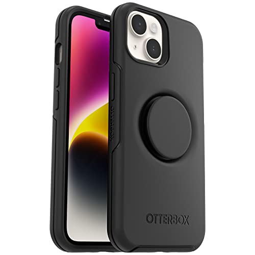 OtterBox iPhone 14 & iPhone 13 Otter + Pop Symmetry Series Hülle – Schwarz, integrierte PopSockets PopGrip, schlank, taschenfreundlich, erhöhte Kanten schützen Kamera & Bildschirm von OtterBox