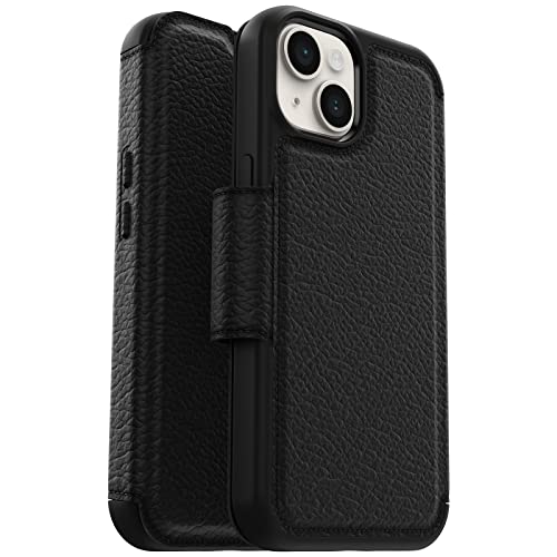 OtterBox iPhone 14 & iPhone 13 Strada Series Hülle - Shadow (Schwarz) Kartenhalter Echtleder taschenfreundlich Folio Case von OtterBox