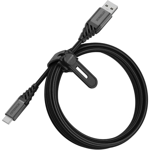 OtterBox verstärktes, umflochtendes Premium USB-A auf USB-C Kabel, Ladekabel für Smartphone und Tablet, Ultra-Robust und getestet auf Biegsamkeit und Flexibilität, 2M, Schwarz von OtterBox