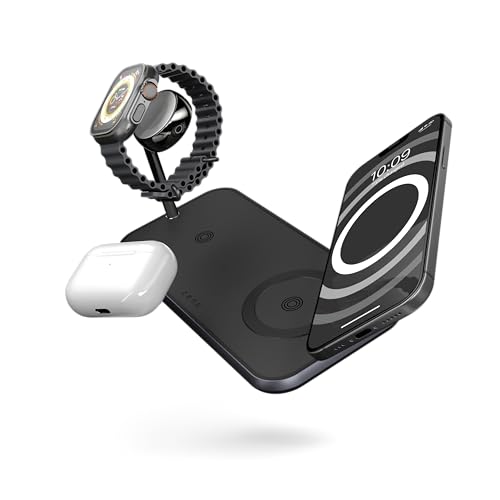 Zens Dual + Watch Wireless Charger, kabelloses Ladegerät (10 W) für iPhone, Apple Watch und Qi-Geräte, inkl. 24-W-Netzadapter (EU,GB,USA) und integriertem, 1,5 m langem Kabel, Schwarz von OtterBox
