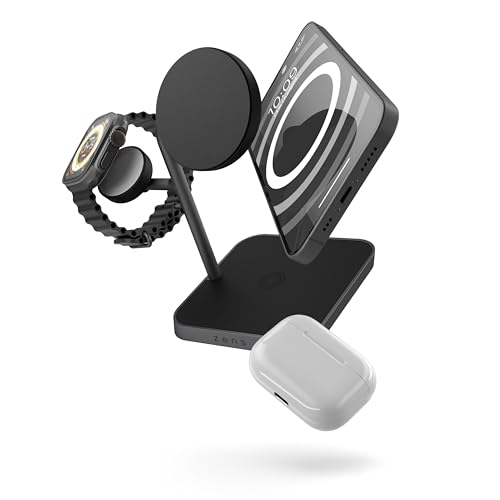 Zens Office Wireless Charger 3, MagSafe und Qi-kompatibles kabelloses Ladegerät (15 W) für iPhone, Apple Watch und AirPods, inkl. 45-W-Netzadapter (EU,UK,US) und integriertem, Schwarz von Otterbox