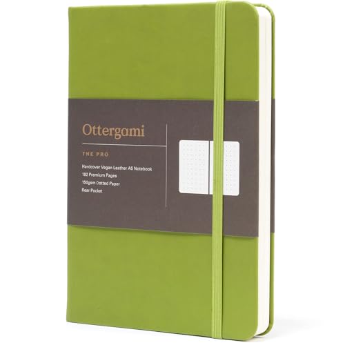 Ottergami Bullet Journal Notizbuch gepunktet - Hochwertiges, dickes Papier mit 150 g/m² und 144 Seiten - The Pro Notizbuch A5 dotted Bulletjournal mit Punktraster - Veganer Ledereinband von Ottergami