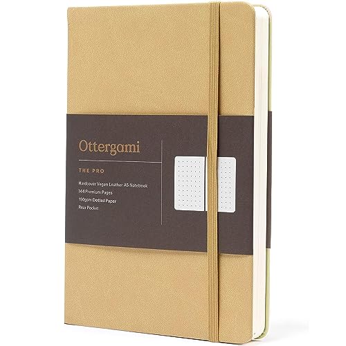 Ottergami Bullet Journal Notizbuch gepunktet - Hochwertiges, dickes Papier mit 150 g/m² und 144 Seiten - The Pro Notizbuch A5 dotted Bulletjournal mit Punktraster - Veganer Ledereinband von Ottergami