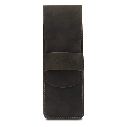 Londo Stift- und Federmäppchen aus echtem Leder mit Einstecklasche, Schreibwarentasche - Khaki Green von Londo