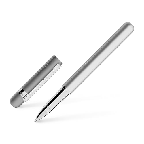 Otto Hutt 009-18810 - Tintenroller Design 03 - Rollerball aus Messing/Stahl Perlmuttweiß-Platin 14 cm, Minengröße M, Schriftfarbe Blau von Otto Hutt