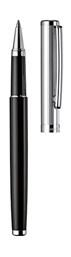 Otto Hutt design 01 Tintenroller 009-61033 – Rollerball mit hochwertiger Beschichtung, Faden Guilloche und glänzender Oberfläche in der Farbe Schwarz – Mit Großraummine M, blau von Otto Hutt