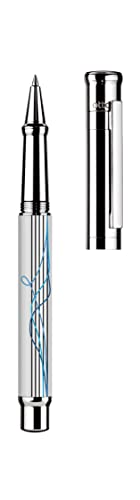 Otto Hutt design 04 Tintenroller 009-18780 – Rollerball mit hochwertiger Beschichtung und glänzender Oberfläche in der Farbe Weiß mit 4-fach Liniendruck – Mit Großraummine M, blau von Otto Hutt