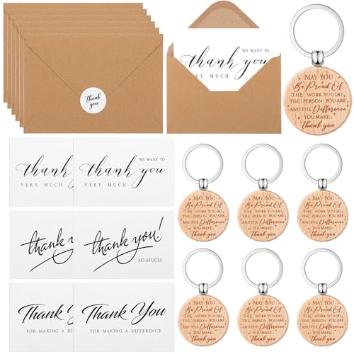 Otuuz 6 Set Thank You Karten mit Schlüsselanhängern Inspirierende mit Umschlägen Kollegen Abschiedsgeschenke für Lehrer Mitarbeiter Weihnachten Geburtstag Lehrertag Abschluss Mutter (Klassisch) von Otuuz