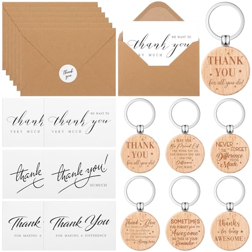 Otuuz 6 Set Thank You Karten mit Schlüsselanhängern Inspirierende mit Umschlägen Kollegen Abschiedsgeschenke für Lehrer Mitarbeiter Weihnachten Geburtstag Lehrertag Abschluss Mutter (Stilvoll) von Otuuz