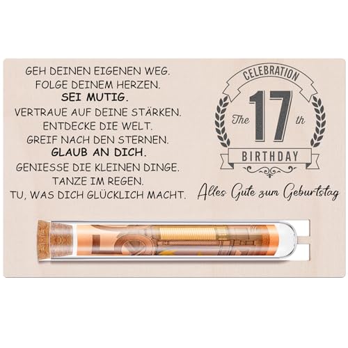 Otuuz Geldgeschenke Geschenk zum 17. Geburtstag für Mädchen Jungen Geschenkset Enthält Holzkarte zum Geburtstag und Reagenzglas Geburtstag Geld Gutschein Verpackung Geschenkverpackung Otuuz Geldgeschenke Geschenk zum 17. Geburtstag für Mädchen Jungen Geschenkset Enthält Holzkarte zum Geburtstag und Reagenzglas Geburtstag Geld Gutschein Verpackung Geschenkverpackung von Otuuz