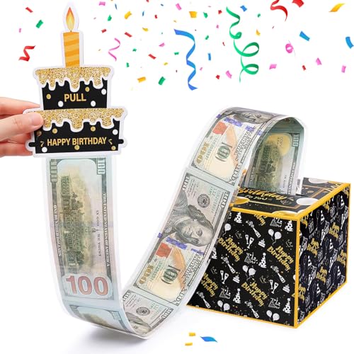OuMaiFeng DIY Geldgeschenke Geburtstag, Geldgeschenke Verpackung 18 19 30 35 40 50 60.geburtstag für Mann Frauen Mädchen Kinder Erwachsene, Happy Birthday Explosionsbox Schwarze-Glod Geschenkbox von OuMaiFeng