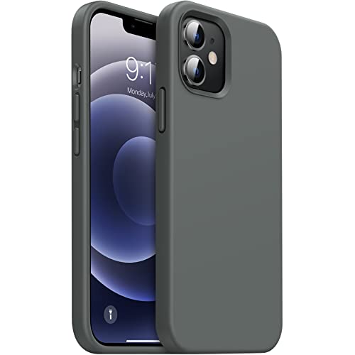 OUXUL Kompatibel mit iPhone 12 Hülle/iPhone 12 Pro Hülle Flüssiges Silikon Gel Gummi Handyhüllen für iPhone 12/12 Pro 2020 Hülle 6,1 Zoll Slim Soft Mikrofaser Futter Schutzhülle (grau) von OuXul