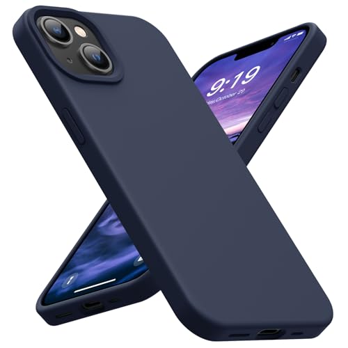 OuXul Schutzhülle für iPhone 14, iPhone 13, stoßfest, flüssiges Silikon, Schutzhülle mit weichem, kratzfestem Mikrofaserfutter, ultradünn, Fallschutz, 15,5 cm (6,1 Zoll), Nachtblau von OuXul