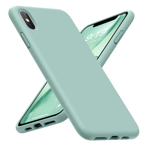 OuXul Schutzhülle für iPhone X/iPhone XS, flüssiges Silikongel, Gummi, iPhone X/iPhone XS, 5,8 Zoll (14,7 cm), schmal, weiches Mikrofaser-Innenfutter, Schutzhülle (hell-minzfarben) von OuXul