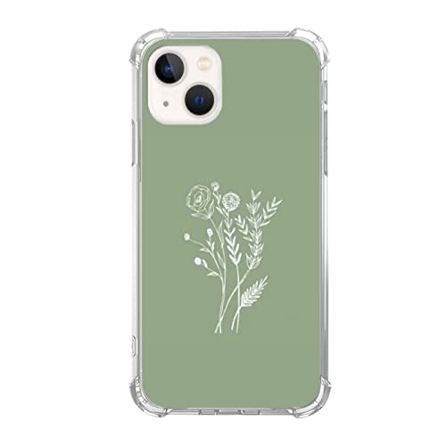 Oubliert Schutzhülle für iPhone 15, Motiv: Blumen in Salbeigrün, minimalistisch, künstlerisch, ästhetisch, botanisch, trendiges einzigartiges Design, TPU-Bumper von Oubliert
