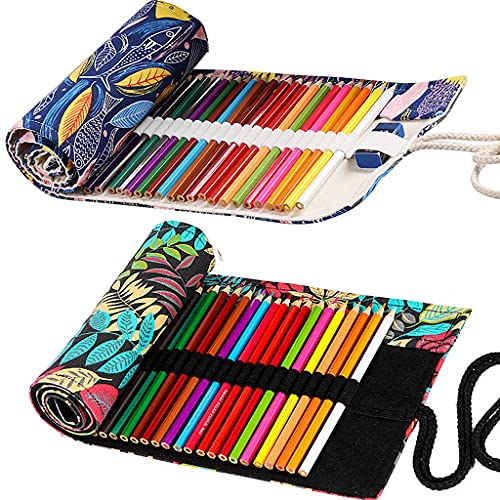 Leinwand Pencil Wrap, Ouceanwin 2 Stücke 36 Slots Bleistift Wrap, Leinwand Stifterolle Tragbar Tasche Federmäppchen Schlamperrolle Stiftehalter Mäppchen Bleistiftkasten für Künstler Reisen Schule von Ouceanwin